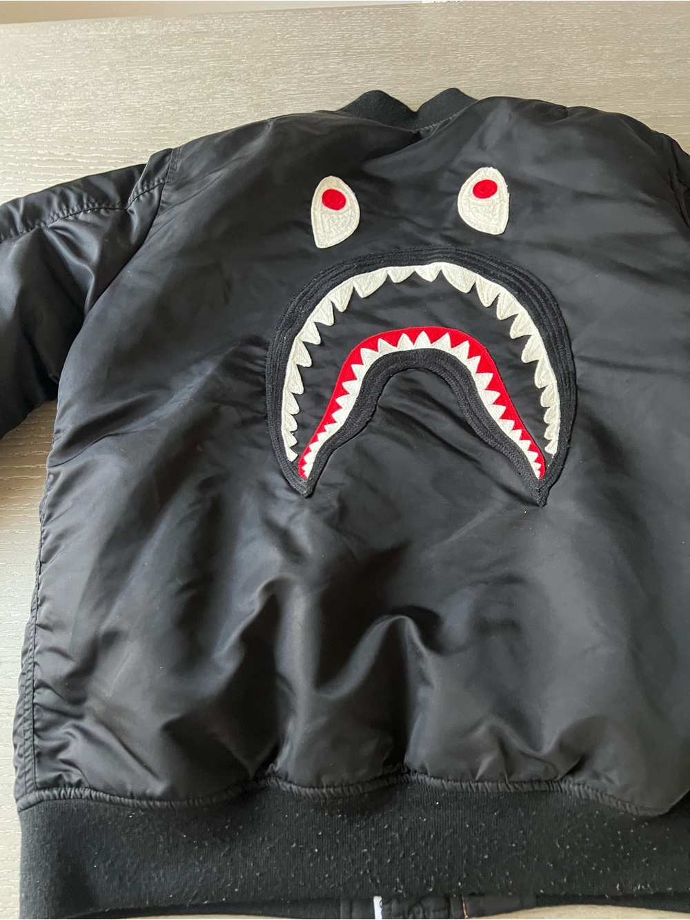 Bape Black Bomber Jacket with Multicolor WGM Sleeve and Tiger Arm Patch - Picture 2 of 7